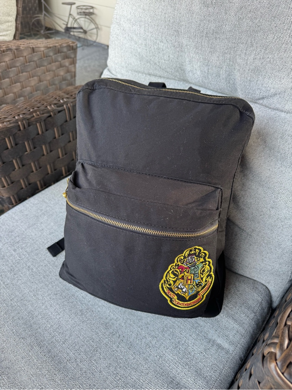 Black Hogwarts Crest Canvas Backpack Harry Potter
